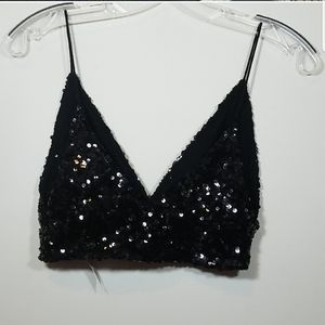 Free People Black Sequin Bra Bralette Tank Top